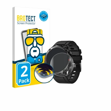 Parte frontal de un envase de producto con el logotipo de la marca BROTECT. Al lado se muestra el dispositivo LIGE Smartwatch 