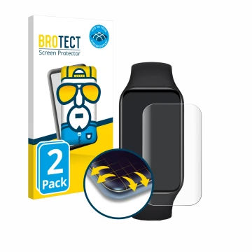 Parte frontal de un envase de producto con el logotipo de la marca BROTECT. Al lado se muestra el dispositivo Xiaomi Smart Ban