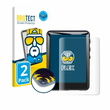 Parte frontal de un envase de producto con el logotipo de la marca BROTECT. Al lado se muestra el dispositivo Zaqe MP3 Player 