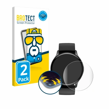 Parte frontal de un envase de producto con el logotipo de la marca BROTECT. Al lado se muestra el dispositivo Sross Smartwatch