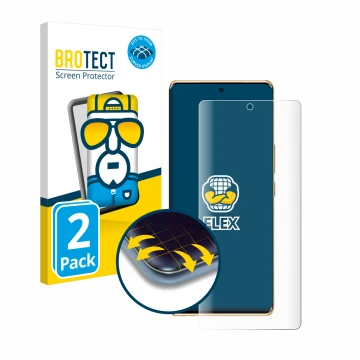 Parte frontal de un envase de producto con el logotipo de la marca BROTECT. Al lado se muestra el dispositivo Infinix Note 40 