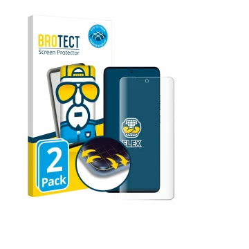 Parte frontal de un envase de producto con el logotipo de la marca BROTECT. Al lado se muestra el dispositivo Motorola Edge 50