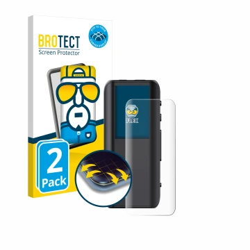 Parte frontal de un envase de producto con el logotipo de la marca BROTECT. Al lado se muestra el dispositivo FiiO BTR15 con s