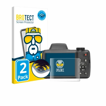 Parte frontal de un envase de producto con el logotipo de la marca BROTECT. Al lado se muestra el dispositivo Kodak Pixpro AZ5