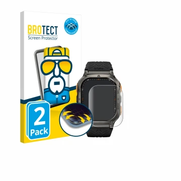 Parte frontal de un envase de producto con el logotipo de la marca BROTECT. Al lado se muestra el dispositivo Kospet Tank M3 U
