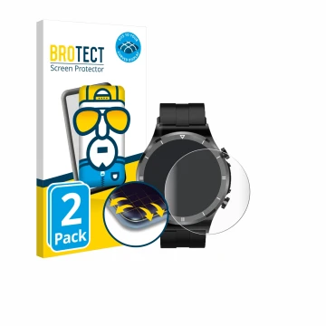 Parte frontal de un envase de producto con el logotipo de la marca BROTECT. Al lado se muestra el dispositivo Sanorum Smartwat