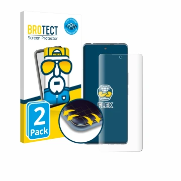 Parte frontal de un envase de producto con el logotipo de la marca BROTECT. Al lado se muestra el dispositivo HTC U24 Pro con 