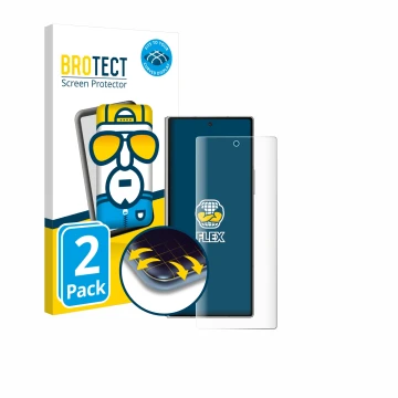 Parte frontal de un envase de producto con el logotipo de la marca BROTECT. Al lado se muestra el dispositivo Samsung Galaxy Z