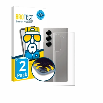 Parte frontal de un envase de producto con el logotipo de la marca BROTECT. Al lado se muestra el dispositivo Samsung Galaxy Z