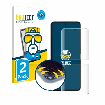 Parte frontal de un envase de producto con el logotipo de la marca BROTECT. Al lado se muestra el dispositivo Samsung Galaxy Z