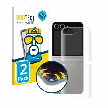 Parte frontal de un envase de producto con el logotipo de la marca BROTECT. Al lado se muestra el dispositivo Samsung Galaxy Z