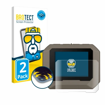 Parte frontal de un envase de producto con el logotipo de la marca BROTECT. Al lado se muestra el dispositivo Garmin Xero C1 P