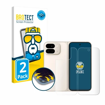 Parte frontal de un envase de producto con el logotipo de la marca BROTECT. Al lado se muestra el dispositivo Google Pixel 9 P