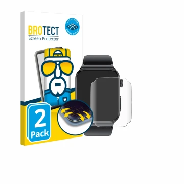 Parte frontal de un envase de producto con el logotipo de la marca BROTECT. Al lado se muestra el dispositivo andoer Smartwatc