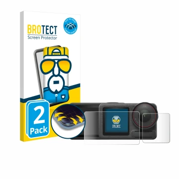 Parte frontal de un envase de producto con el logotipo de la marca BROTECT. Al lado se muestra el dispositivo DJI Osmo Action 