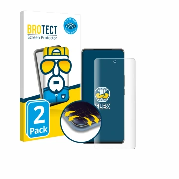 Parte frontal de un envase de producto con el logotipo de la marca BROTECT. Al lado se muestra el dispositivo Vivo T2 Pro con 