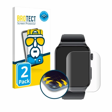 Parte frontal de un envase de producto con el logotipo de la marca BROTECT. Al lado se muestra el dispositivo Douself Smartwat