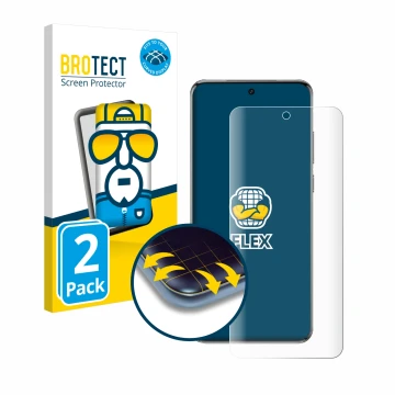 Parte frontal de un envase de producto con el logotipo de la marca BROTECT. Al lado se muestra el dispositivo Vivo X200 con su