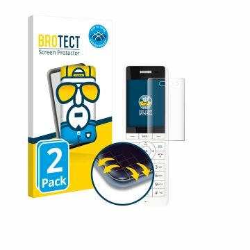 Parte frontal de un envase de producto con el logotipo de la marca BROTECT. Al lado se muestra el dispositivo AVM Fritz!Fon X6