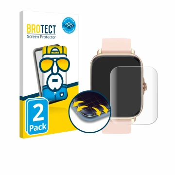 Parte frontal de un envase de producto con el logotipo de la marca BROTECT. Al lado se muestra el dispositivo Janolty Smartwat