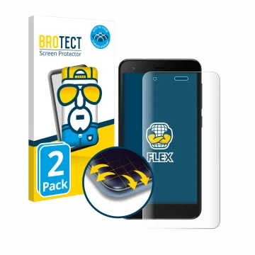 Parte frontal de un envase de producto con el logotipo de la marca BROTECT. Al lado se muestra el dispositivo ZTE Blade A35 li