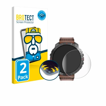 Parte frontal de un envase de producto con el logotipo de la marca BROTECT. Al lado se muestra el dispositivo Polar Grit X2 Pr