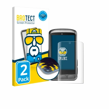 Parte frontal de un envase de producto con el logotipo de la marca BROTECT. Al lado se muestra el dispositivo Wahoo Elemnt ACE