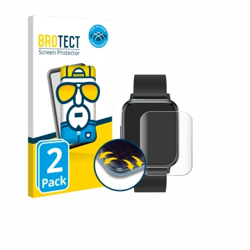 Parte frontal de un envase de producto con el logotipo de la marca BROTECT. Al lado se muestra el dispositivo Braidol Smartwat