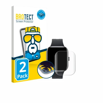 Parte frontal de un envase de producto con el logotipo de la marca BROTECT. Al lado se muestra el dispositivo Xiaomi Redmi Wat