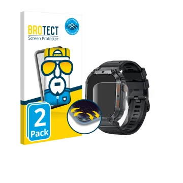 Parte frontal de un envase de producto con el logotipo de la marca BROTECT. Al lado se muestra el dispositivo bedee Smartwatch