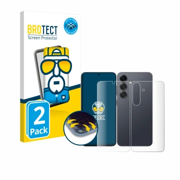 Parte frontal de un envase de producto con el logotipo de la marca BROTECT. Al lado se muestra el dispositivo Samsung Galaxy S