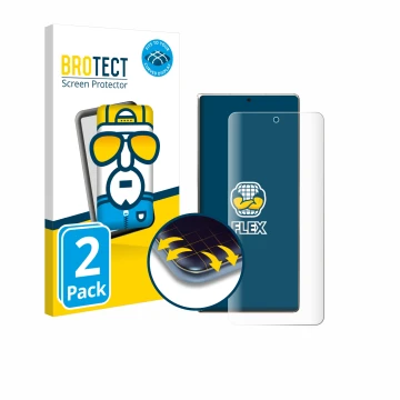 Parte frontal de un envase de producto con el logotipo de la marca BROTECT. Al lado se muestra el dispositivo Huawei Mate X6 c