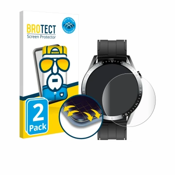Parte frontal de un envase de producto con el logotipo de la marca BROTECT. Al lado se muestra el dispositivo Tracer Smartwatc