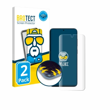 Parte frontal de un envase de producto con el logotipo de la marca BROTECT. Al lado se muestra el dispositivo Samsung Galaxy S