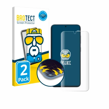 Parte frontal de un envase de producto con el logotipo de la marca BROTECT. Al lado se muestra el dispositivo Samsung Galaxy S