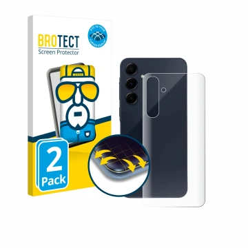 Parte frontal de un envase de producto con el logotipo de la marca BROTECT. Al lado se muestra el dispositivo Samsung Galaxy A