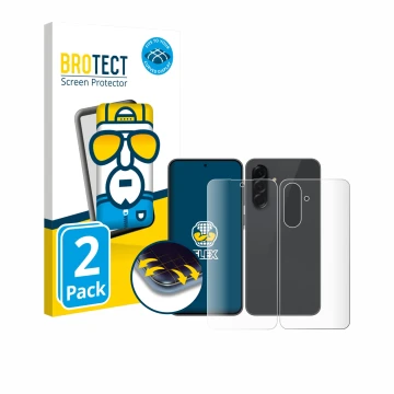 Parte frontal de un envase de producto con el logotipo de la marca BROTECT. Al lado se muestra el dispositivo Samsung Galaxy A