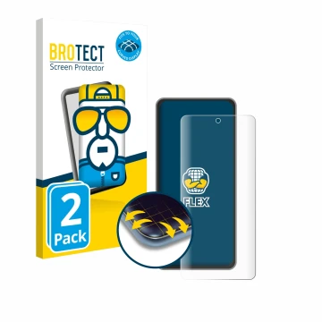 Parte frontal de un envase de producto con el logotipo de la marca BROTECT. Al lado se muestra el dispositivo realme GT 7T con