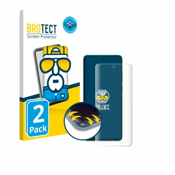 Parte frontal de un envase de producto con el logotipo de la marca BROTECT. Al lado se muestra el dispositivo Motorola Edge 60