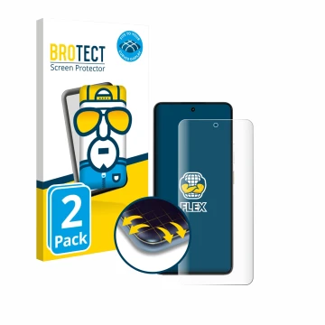 Parte frontal de un envase de producto con el logotipo de la marca BROTECT. Al lado se muestra el dispositivo realme P3 5G con
