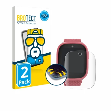 Parte frontal de un envase de producto con el logotipo de la marca BROTECT. Al lado se muestra el dispositivo Xplora X6 Play 2