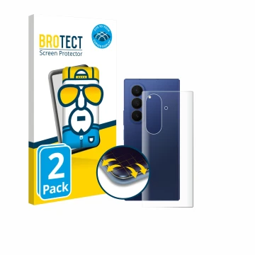 Parte frontal de un envase de producto con el logotipo de la marca BROTECT. Al lado se muestra el dispositivo Samsung Galaxy Z