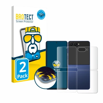 Parte frontal de un envase de producto con el logotipo de la marca BROTECT. Al lado se muestra el dispositivo Samsung Galaxy Z