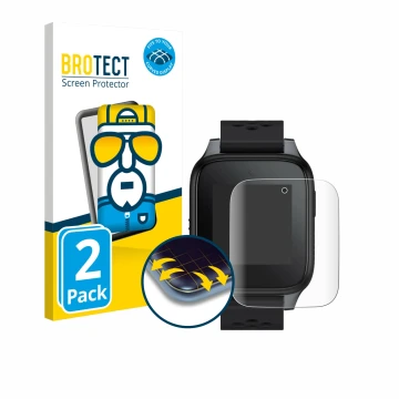 Parte frontal de un envase de producto con el logotipo de la marca BROTECT. Al lado se muestra el dispositivo TCL Family Watch