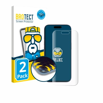 Parte frontal de un envase de producto con el logotipo de la marca BROTECT. Al lado se muestra el dispositivo Apple iPhone 17 