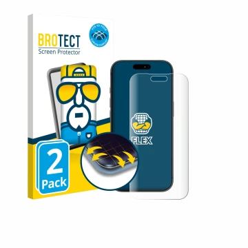 Parte frontal de un envase de producto con el logotipo de la marca BROTECT. Al lado se muestra el dispositivo Apple iPhone 17 