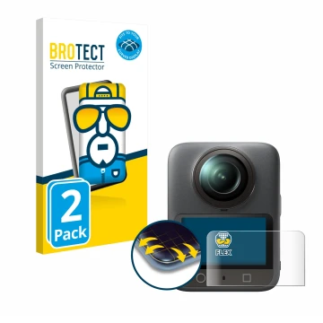 Parte frontal de un envase de producto con el logotipo de la marca BROTECT. Al lado se muestra el dispositivo DJI Osmo 360 con