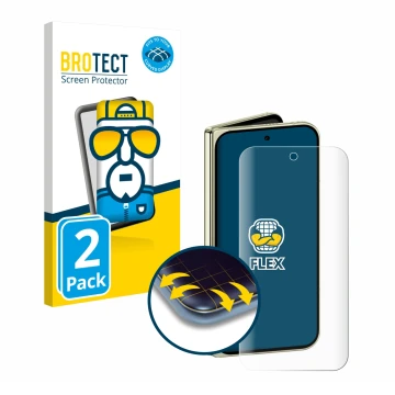 Parte frontal de un envase de producto con el logotipo de la marca BROTECT. Al lado se muestra el dispositivo Google Pixel 10 