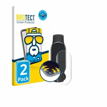 Parte frontal de un envase de producto con el logotipo de la marca BROTECT. Al lado se muestra el dispositivo Xiaomi Smart Ban