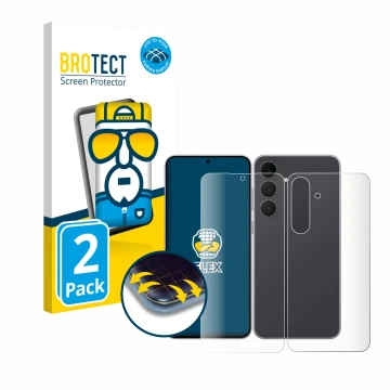 Parte frontal de un envase de producto con el logotipo de la marca BROTECT. Al lado se muestra el dispositivo Samsung Galaxy S